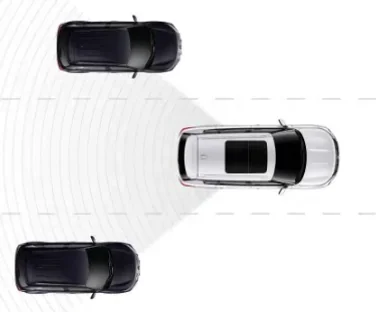Top view diagram of the 2027 Eclipse Sportback EV detecting cars behind it